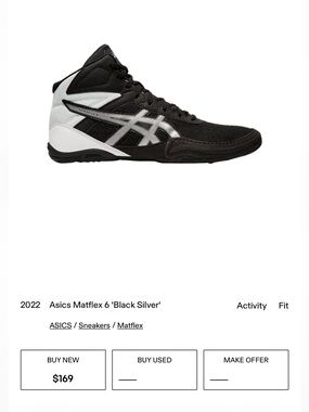 Asics Black and Silver High-Top Wrestling Sneakers size 4 1/2